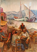 Nel porto, 1975-’77, olio su tela, cm 70x50, esposta Galleria Old Art di Frattamaggiore, 1983